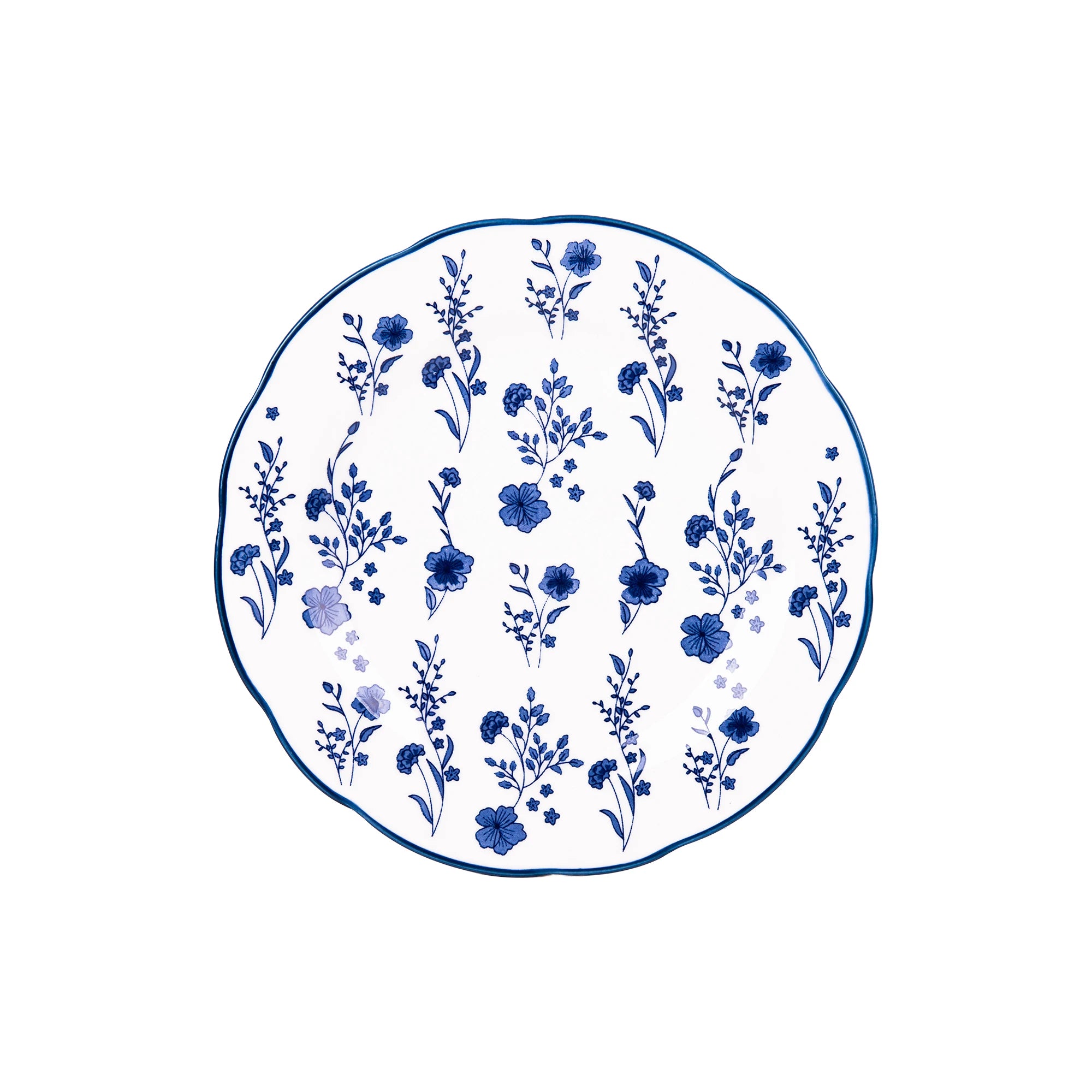 Juego de vajilla de porcelana Cofan | Juego de 18 piezas con diseño floral azul | Apto para lavavajillas y microondas, incluye 6 platos llanos, 6 cuencos para sopa y 6 platos pequeños, duradero y de fácil mantenimiento.