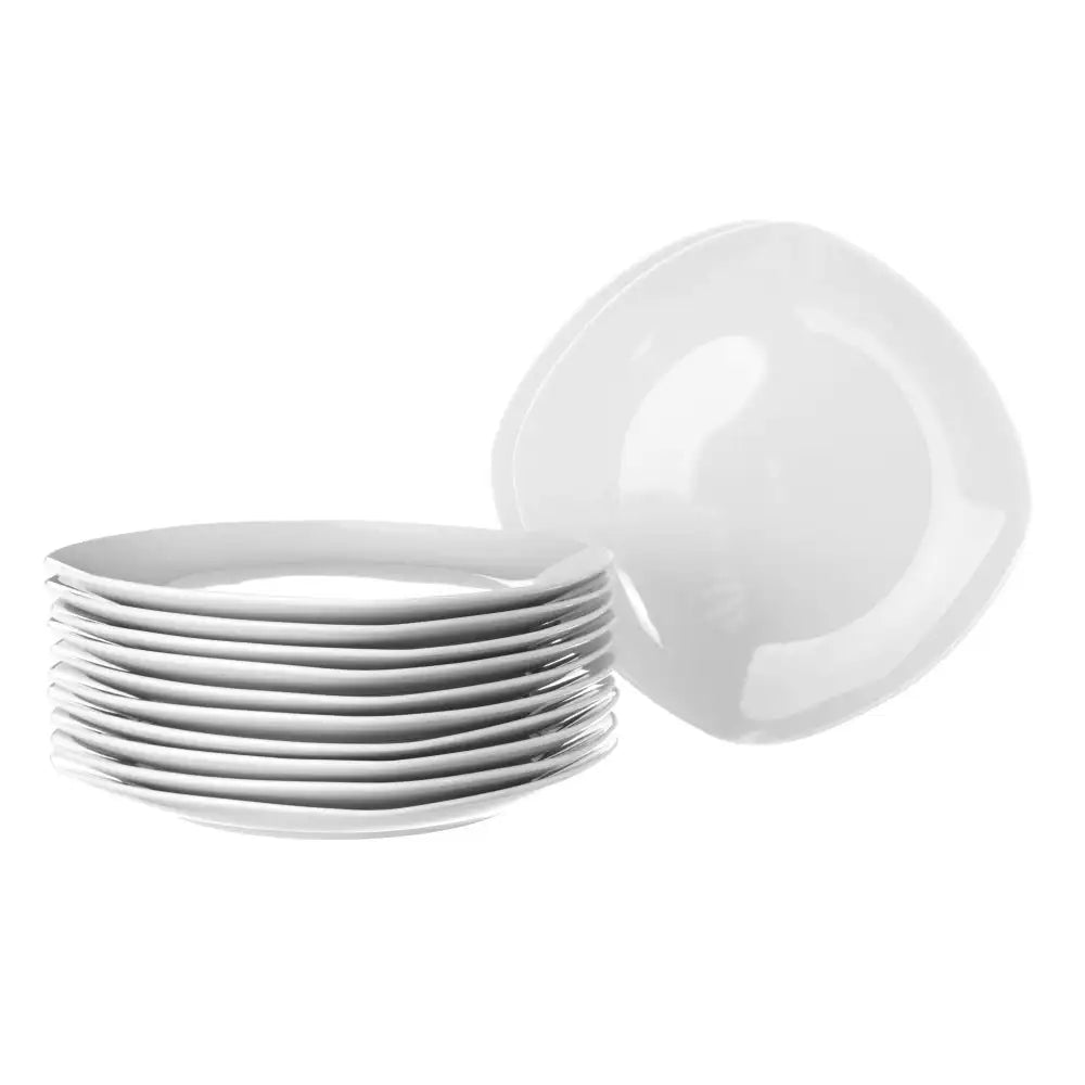 Juego de 12 platos cuadrados blancos de postre Lola Home de 20,5 cm, de porcelana, aptos para lavavajillas y microondas. Vajilla perfecta para servir postres, frutas y dulces.