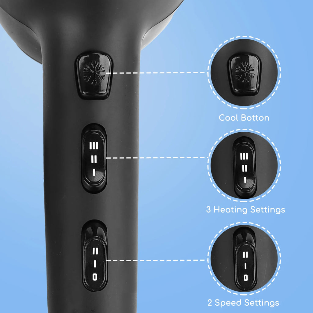Secador de pelo iónico profesional AIGOSTAR, 2400 W con 2 velocidades y 3 ajustes de temperatura, incluye difusor y boquilla concentradora, protección contra sobrecalentamiento para un secado rápido y un potente flujo de aire de hasta 56,88 km/h.