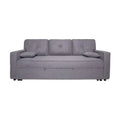 El sofá cama Dax en color gris, un cómodo y elegante sofá de 3 plazas con estructura de madera, relleno de espuma y sistema de apertura de la cama inferior extraíble, incluye dos cojines decorativos de 30x30 cm, ideal para salones modernos.