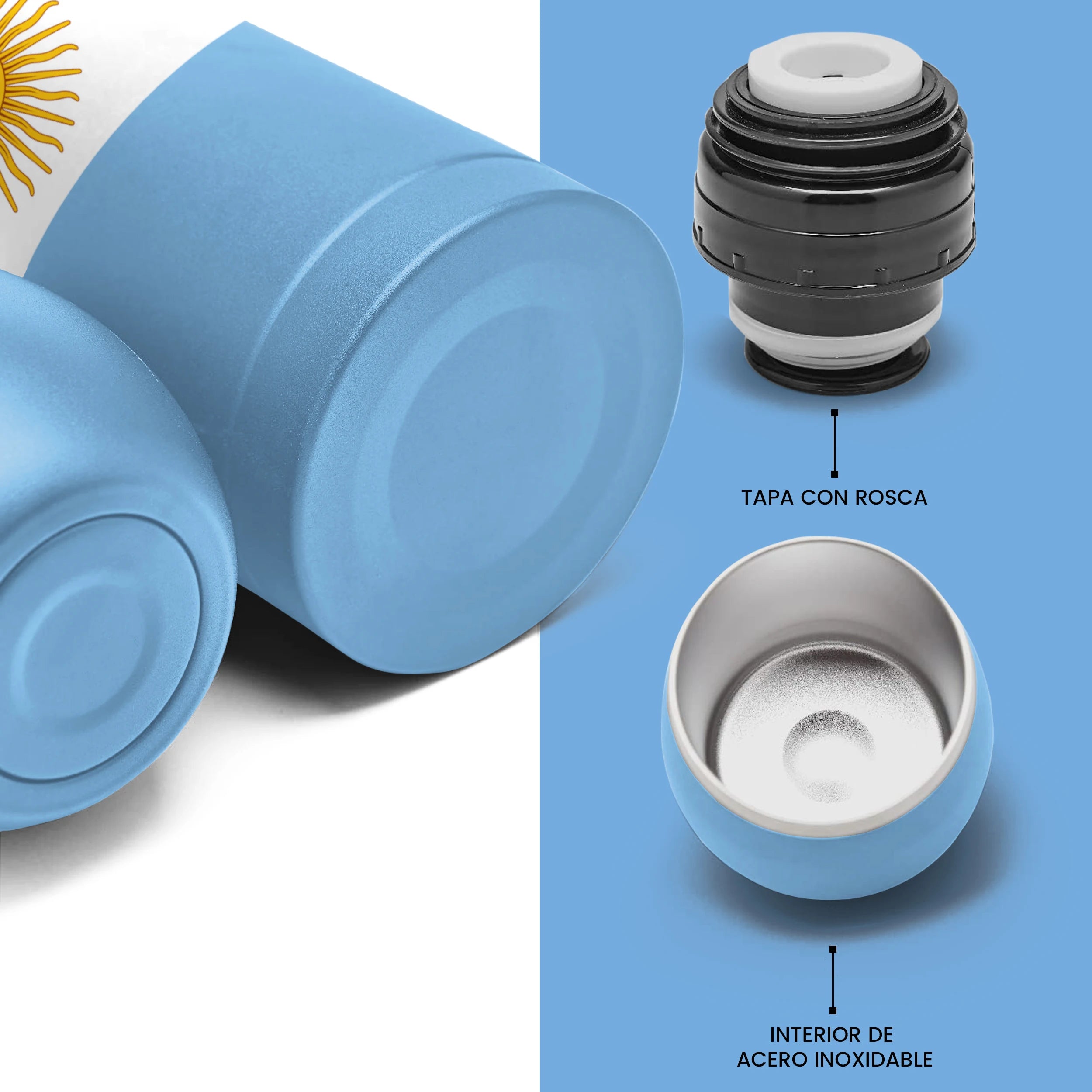 Aurum® Mate Argentino, set moderno completo con yerba mate, bombilla y calabaza, con termo de acero inoxidable para agua caliente. Ideal para disfrutar del mate tradicional en cualquier lugar, perfecto para compartir.