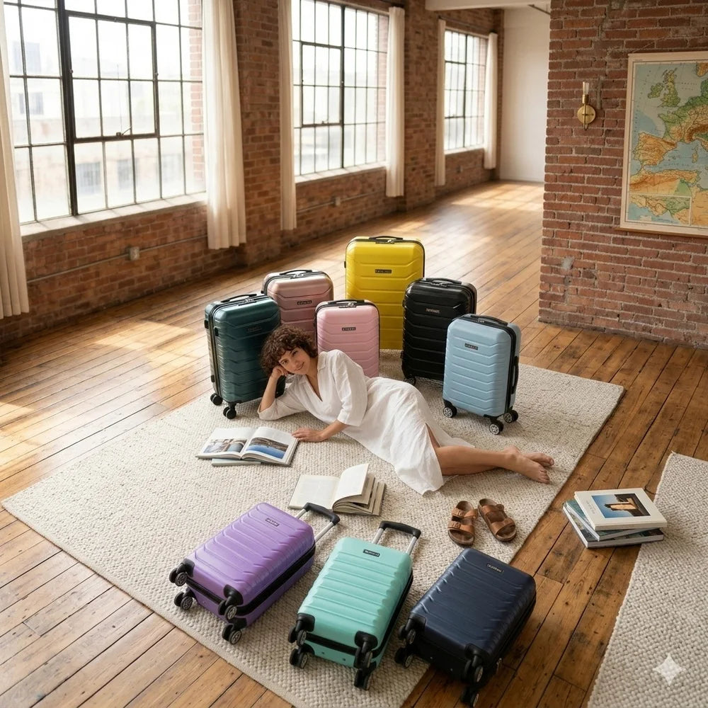 Maleta de cabina ABS 40x30x20 (24 l) | Equipaje de mano con ruedas desmontables para Ryanair | Vueling | EasyJet | Wizz Air | Volotea - negro/azul marino/oro rosa/morado/menta/amarillo/verde/rosa