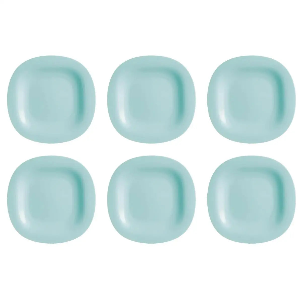 Platos Carine Luminarc – Juego de 6 platos cuadrados de vidrio opalino en blanco, negro, gris, turquesa y azul paraíso, aptos para microondas y lavavajillas para una vajilla completa.