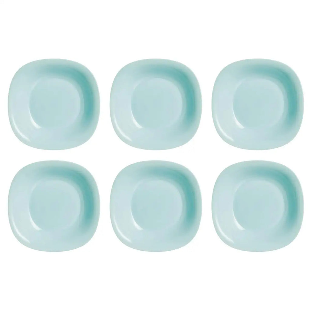 Platos Carine Luminarc – Juego de 6 platos cuadrados de vidrio opalino en blanco, negro, gris, turquesa y azul paraíso, aptos para microondas y lavavajillas para una vajilla completa.