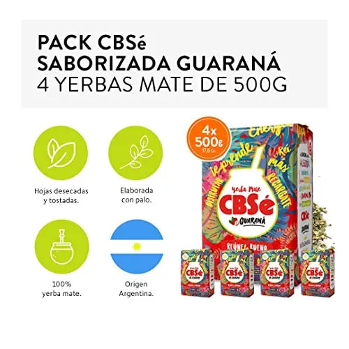 Paquete de 4 unidades de yerba mate cbse con guaraná 2 kilos - mezcla revitalizante energética