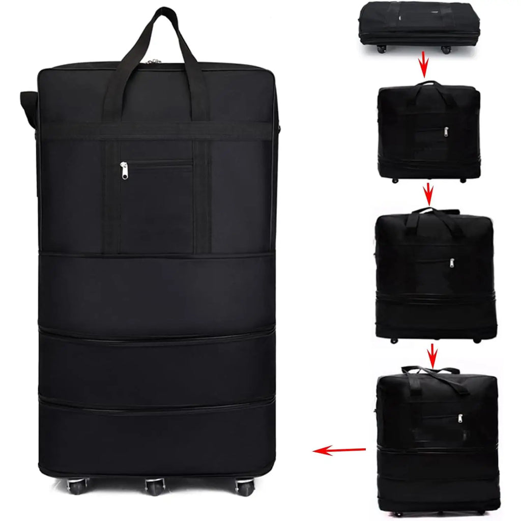 Bolsa de viaje expandible MISIUSS con ruedas, de 45 cm de altura que se extiende hasta 90 cm, fabricada en nailon y con capacidad para hasta 50 kg, ideal para aventuras al aire libre y actividades deportivas.