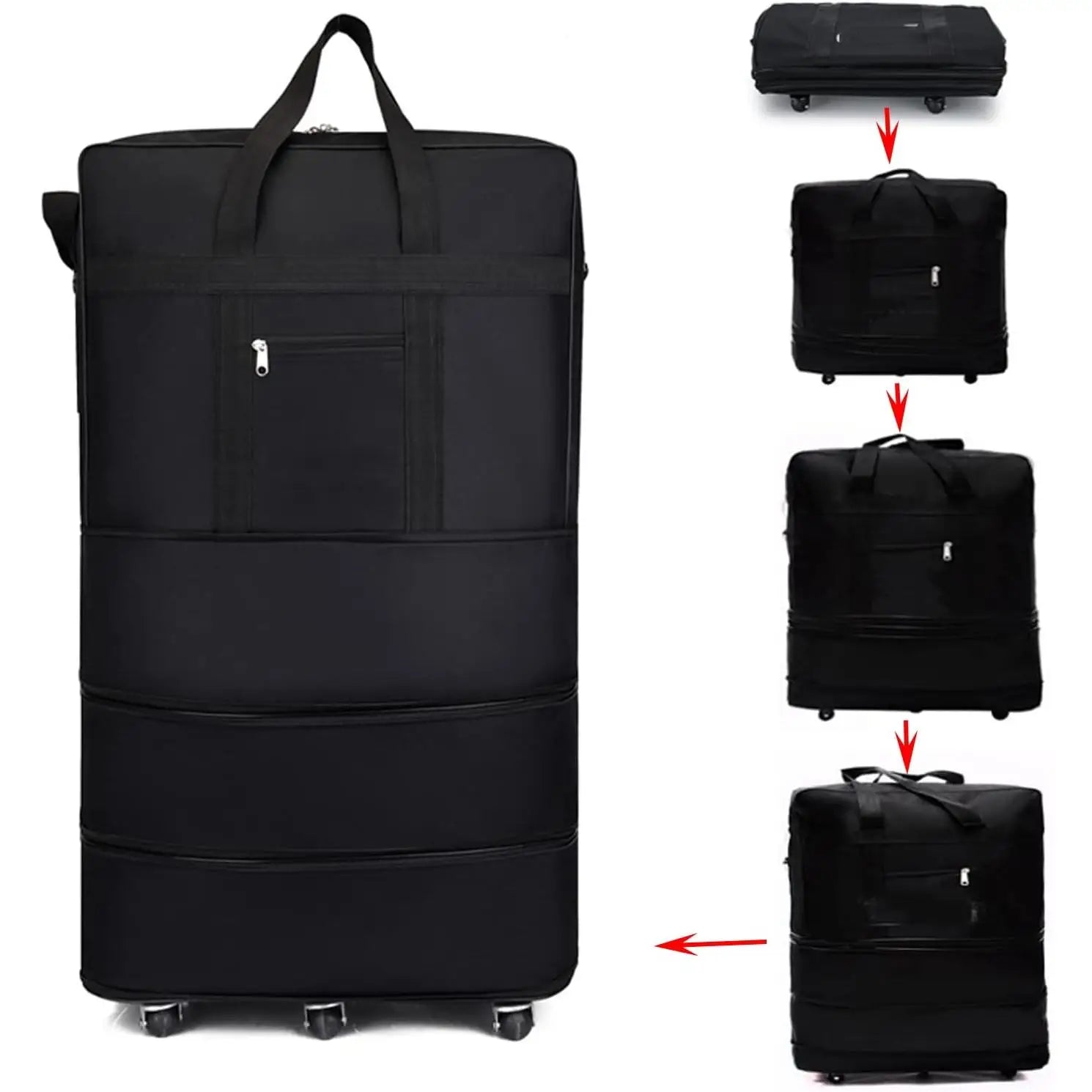 Bolsa de viaje expandible MISIUSS con ruedas, de 45 cm de altura que se extiende hasta 90 cm, fabricada en nailon y con capacidad para hasta 50 kg, ideal para aventuras al aire libre y actividades deportivas.