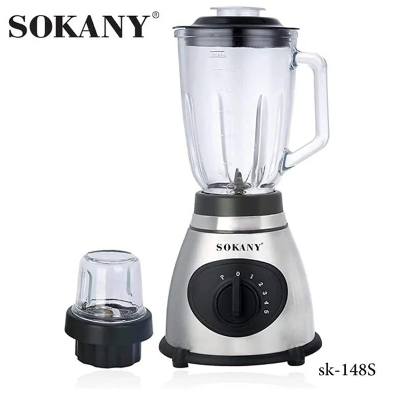 Licuadora Sokany 2 en 1 con jarra de vidrio de 1,5 L, 1300 W, acero inoxidable, 2 velocidades, capacidad para triturar hielo, ideal para batidos y sopas. Batidora eléctrica y mezcladora de alimentos para uso en la cocina.