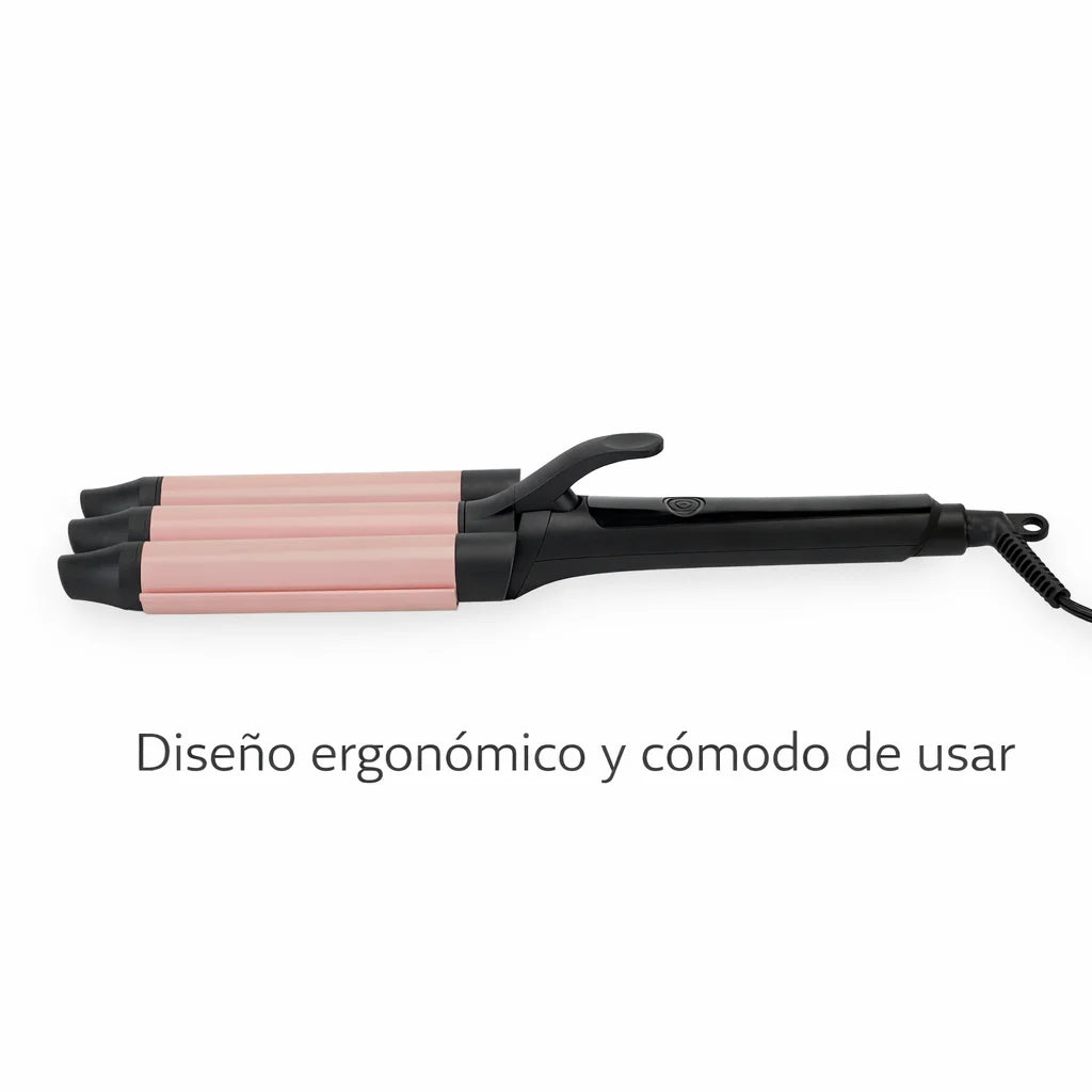 Rizador triple Jocca de 25 mm con revestimiento cerámico de turmalina, calentamiento rápido y ondas definidas.