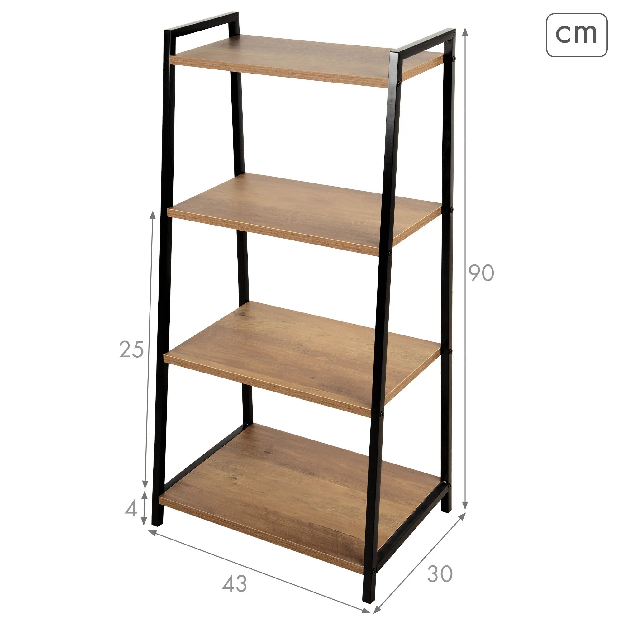 Estantería tipo escalera Max Home con 4 estantes, 43x30x90 cm, diseño en metal y madera, soporta 16 kg - Ideal para almacenamiento en sala de estar, baño y oficina, fácil montaje, estética industrial, solución de exhibición versátil.