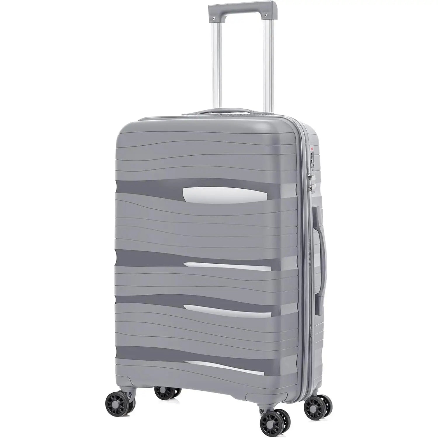 Maleta de cabina Artree: fabricada en polipropileno resistente con diseño impermeable, disponible en varios tamaños (L 75x50x32 cm, XS 48x35x20 cm) y equipada con 4 ruedas giratorias de 360°, ideal para viajes organizados.