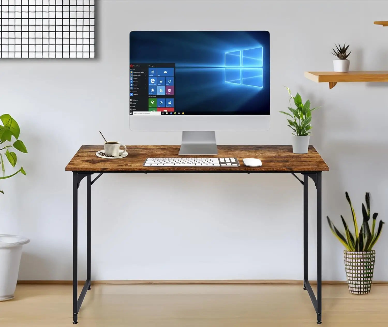 T-LoVendo Narrow Computer Desk, Industrial Design 120 x 60 cm, sturdy wood and metal construction, perfect for home office or study, with adjustable feet for stability on uneven floors. Ideal spacious desktop for productivity
