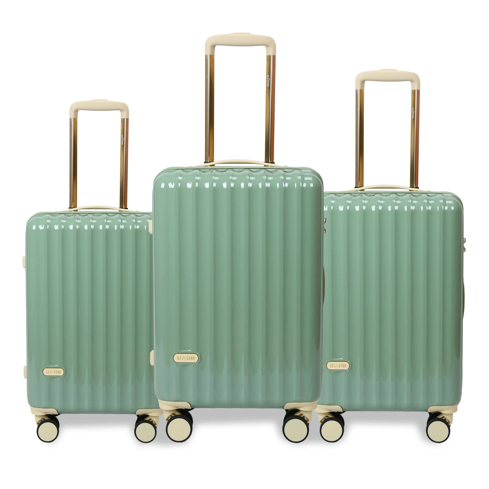 Juego de maletas S7 STAR de 3 piezas, maletas rígidas de policarbonato duraderas con 4 ruedas giratorias silenciosas, tamaño cabina 20in + 24in + 28in, diseño moderno para viajes, certificado CE.
