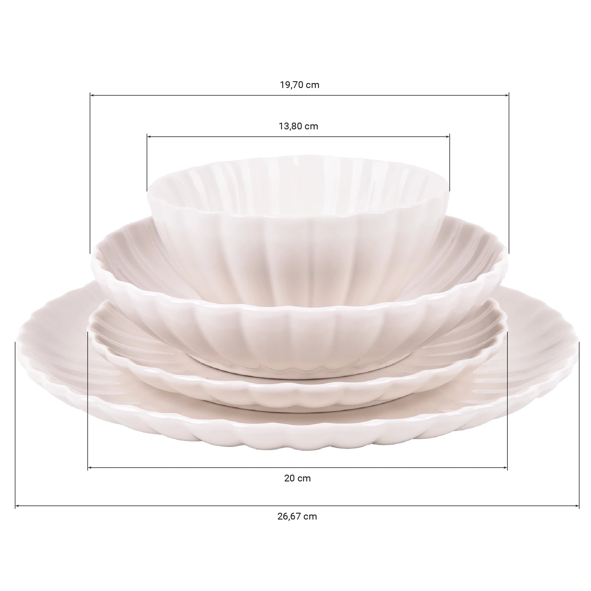 Juego de vajilla de porcelana esmaltada Cofan de 16 piezas, color blanco, con diseño en relieve, apto para lavavajillas, microondas y horno, ideal para uso diario u ocasiones especiales.