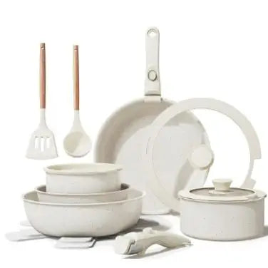 Juego de utensilios de cocina antiadherentes Almalux® con asas desmontables, 5 piezas de ollas y sartenes, revestimiento de granito ecológico, diseño apilable, compatible con inducción, apto para lavavajillas, ideal para cocinar ahorrando espacio.