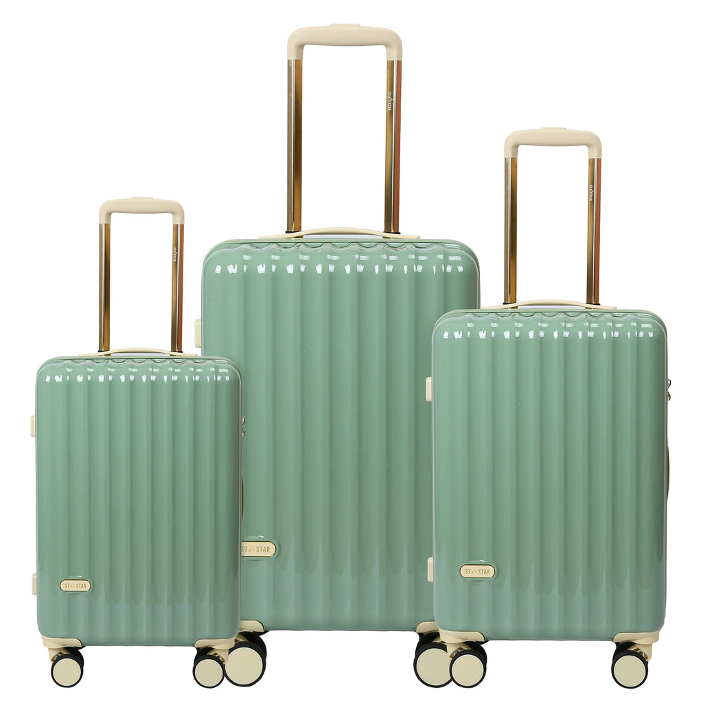 Juego de maletas S7 STAR de 3 piezas, maletas rígidas de policarbonato duraderas con 4 ruedas giratorias silenciosas, tamaño cabina 20in + 24in + 28in, diseño moderno para viajes, certificado CE.
