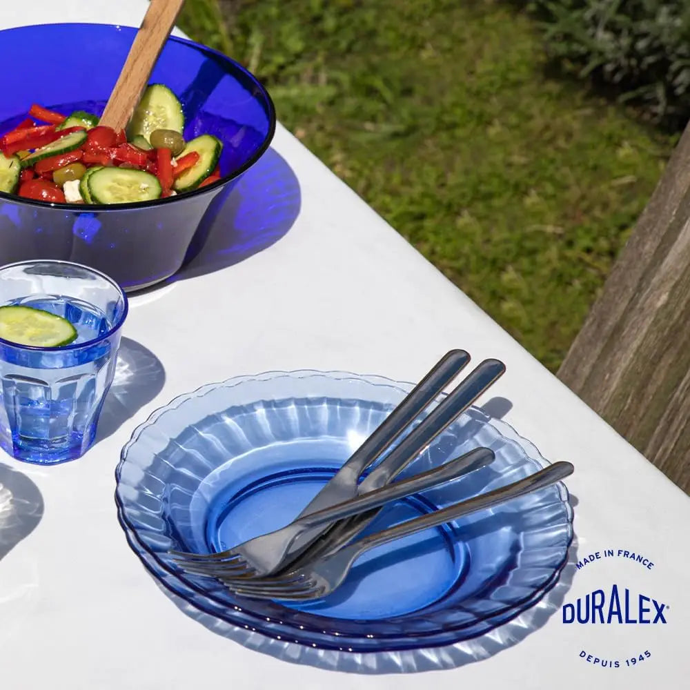 Juego de vajilla Duralex Picardie - Platos de alta calidad que incluyen platos hondos (Ø 23 cm), platos llanos (Ø 26 cm), platos de postre (Ø 20,5 cm), aptos para microondas y lavavajillas, disponibles en transparente, ámbar o azul claro, 12/18/