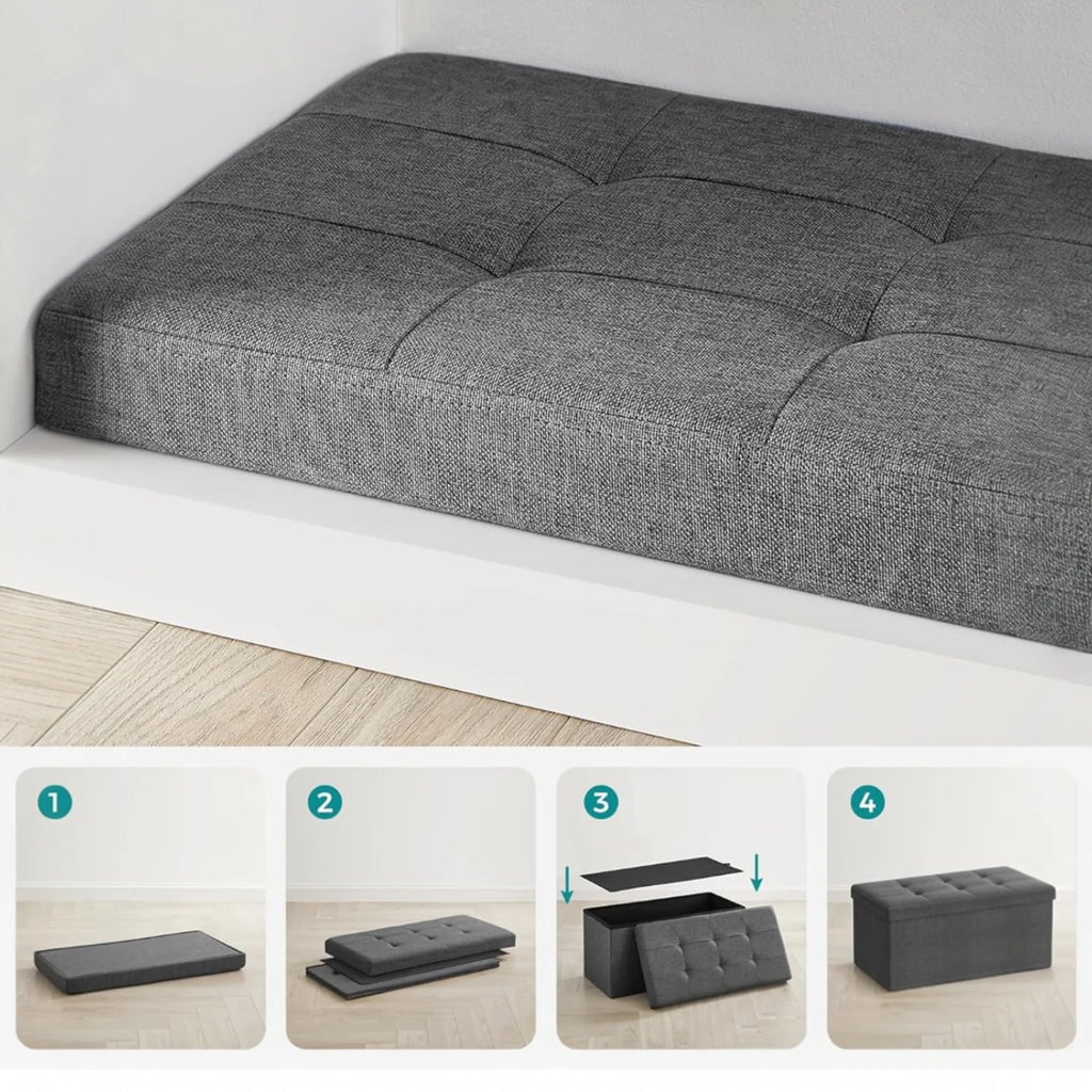 Elegante puf de lino con espacio de almacenamiento