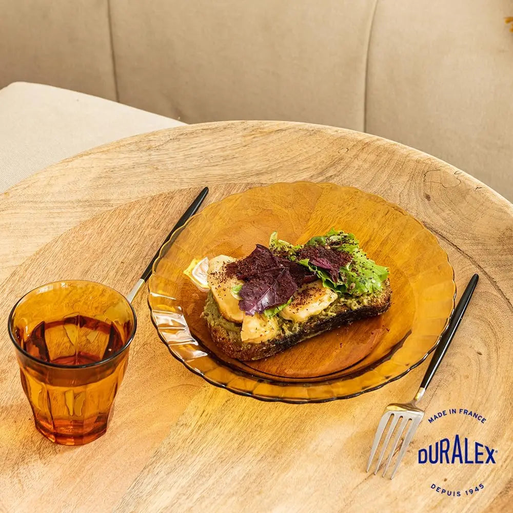 Juego de vajilla Duralex Picardie - Platos de alta calidad que incluyen platos hondos (Ø 23 cm), platos llanos (Ø 26 cm), platos de postre (Ø 20,5 cm), aptos para microondas y lavavajillas, disponibles en transparente, ámbar o azul claro, 12/18/