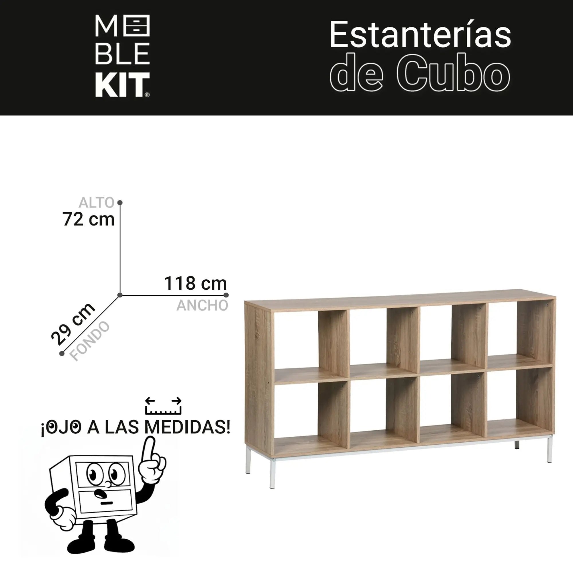 MOBLEKIT Estanterías de madera y metal con compartimentos abiertos, librerías modulares disponibles en 2, 4 u 8 cubos y estantería multiusos de 5 niveles, solución de almacenamiento ideal para salón, dormitorio, oficina o cocina.
