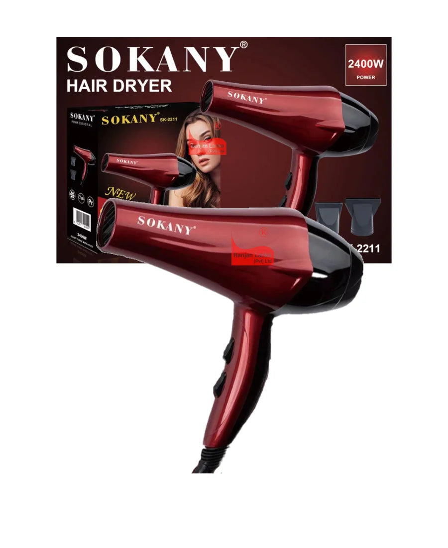 Secador de pelo profesional Sokany de 2400 W con 2 velocidades, aire caliente y frío para un secado rápido, secador iónico ideal para un peinado silencioso.