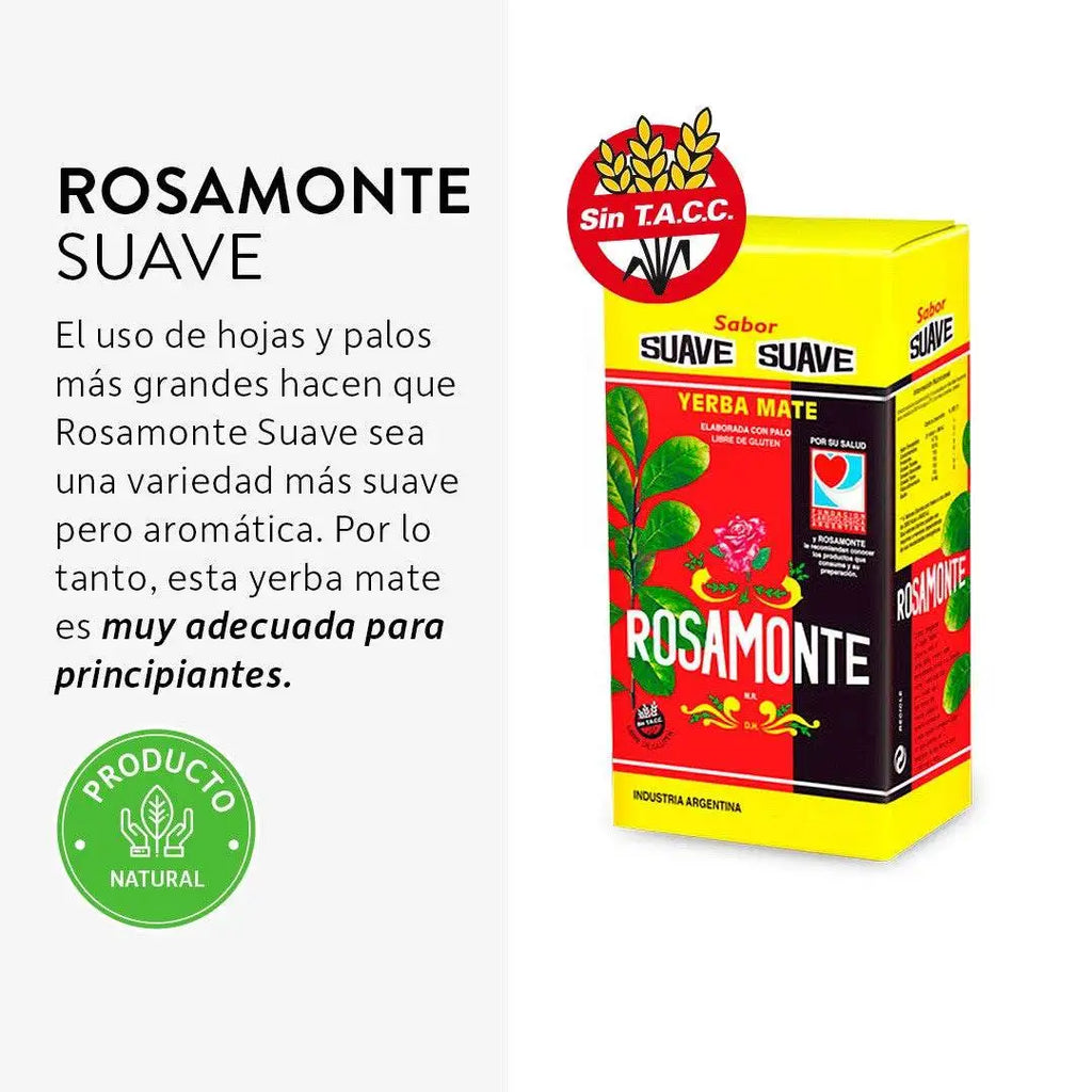 Yerba mate rosamonte suave 1 kg - sabor suave y redondo, ideal para disfrutar de mates agradables durante todo el día - qumir