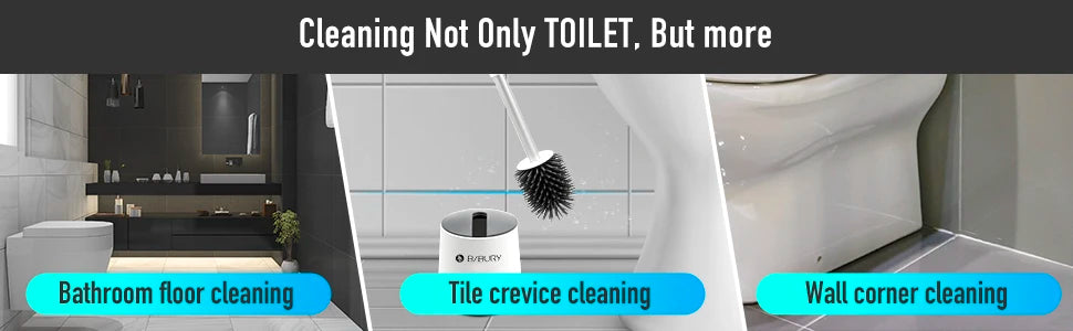 Juego de escobilla y soporte para inodoro, escobillas de silicona BIBURY con cabezal de limpieza de 360°, secado rápido y diseño higiénico, paquete de 2, cerdas suaves y flexibles para una limpieza eficaz del baño, blanco y gris.