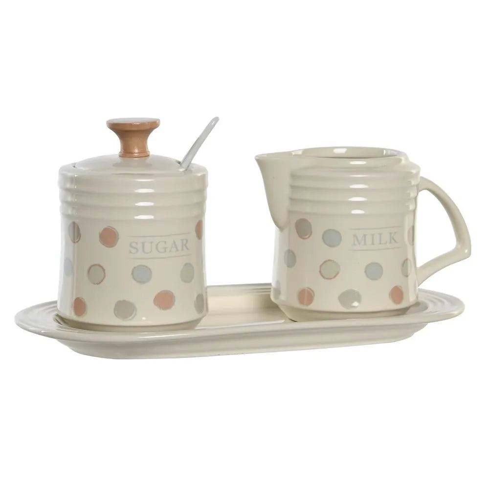 Juego de azucarero con taza de leche, gres color beige, accesorio de mesa de cocina, 24x12.5x2, tapas beige