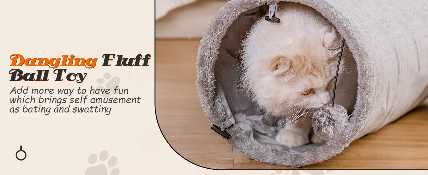 Nobleza - túnel para gatos de gamuza, túnel interior de 3 vías con 1 orificio y juguetes colgantes para gatos con forma de bola, color gris.