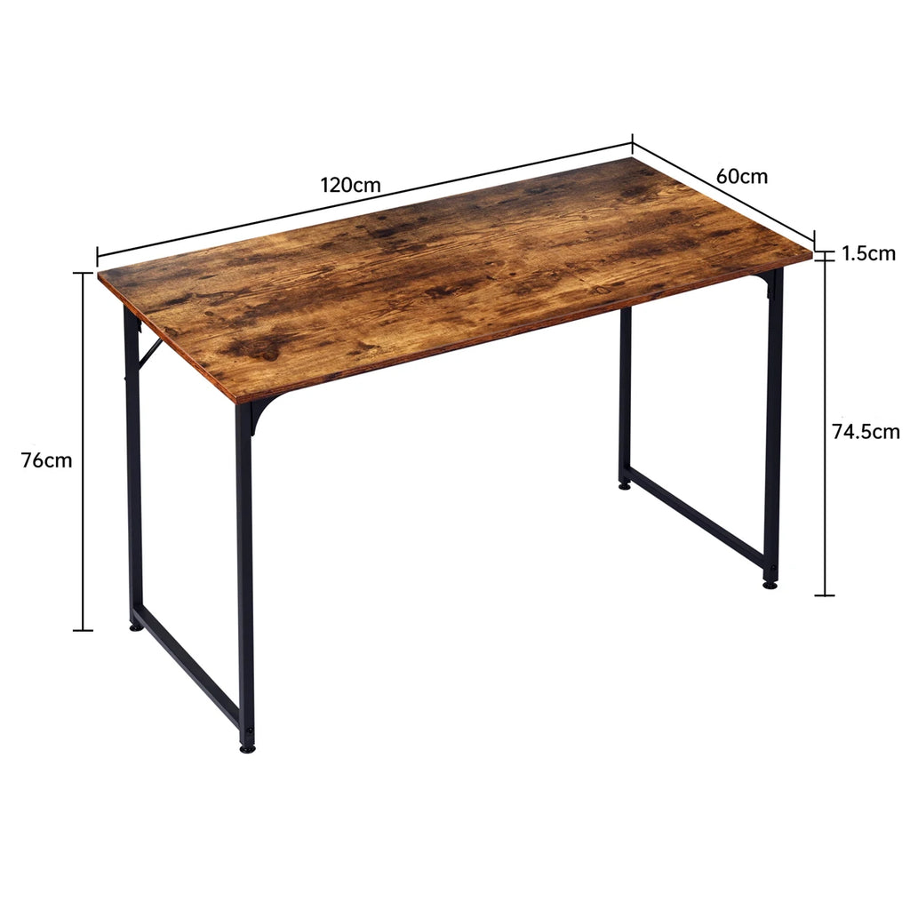 T-LoVendo Narrow Computer Desk, Industrial Design 120 x 60 cm, sturdy wood and metal construction, perfect for home office or study, with adjustable feet for stability on uneven floors. Ideal spacious desktop for productivity