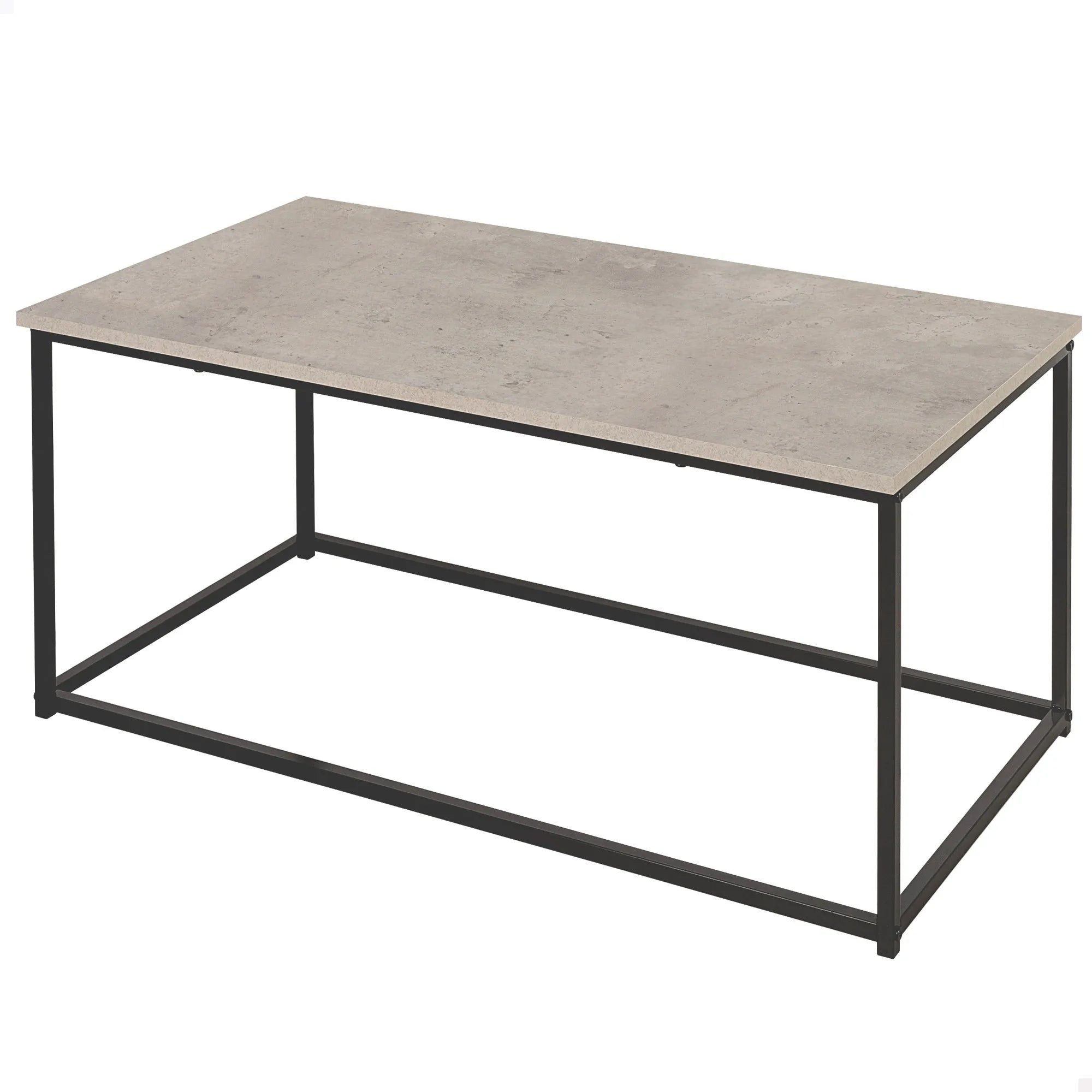Mesa de centro Max Home, 90x48x40 cm, diseño moderno con estructura de metal negro, soporta hasta 20 kg, ideal para salón u oficina, con un acabado minimalista en madera MDF, perfecta para diversos estilos de decoración.