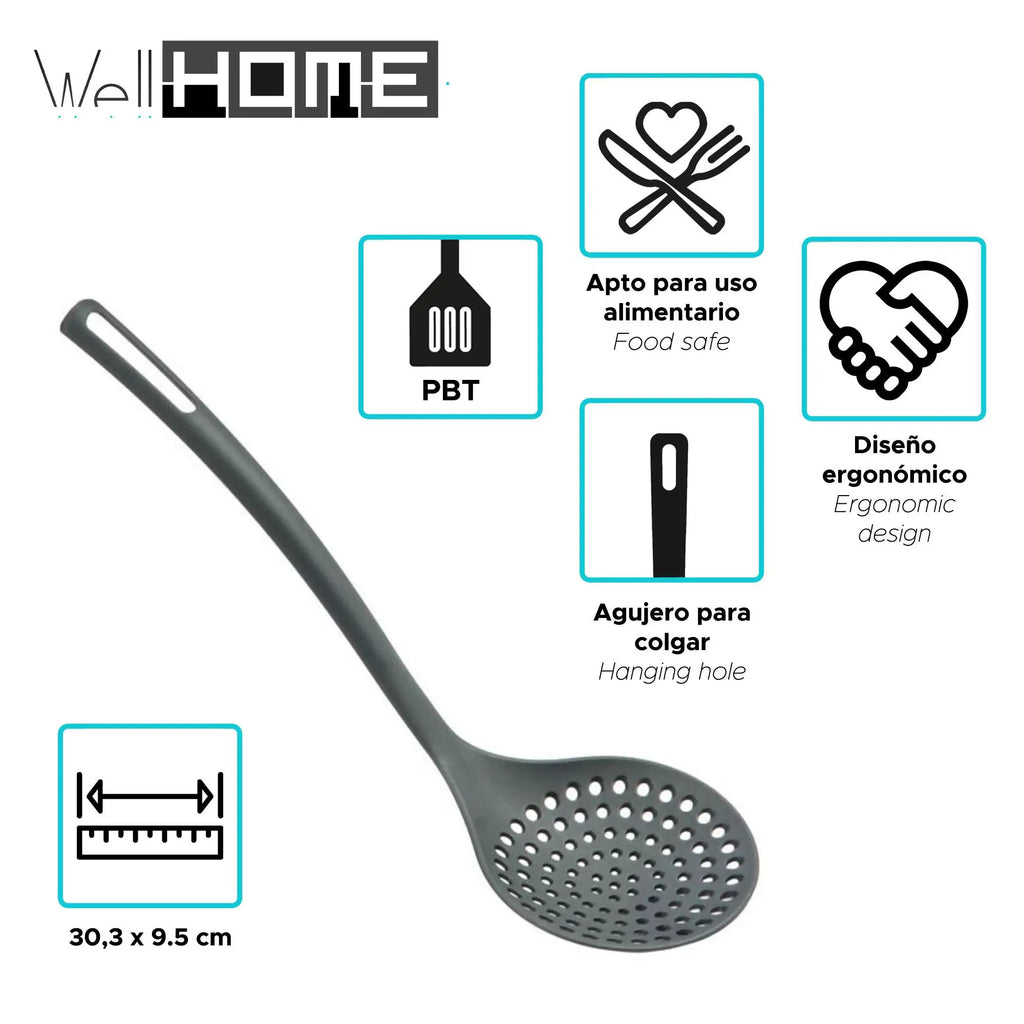 Juego de ollas y sartenes Well Home de 8 piezas en acero inoxidable con 6 utensilios de cocina de PBT, mangos ergonómicos, compatible con inducción, diseño antiadherente, ideal para todo tipo de cocinas.