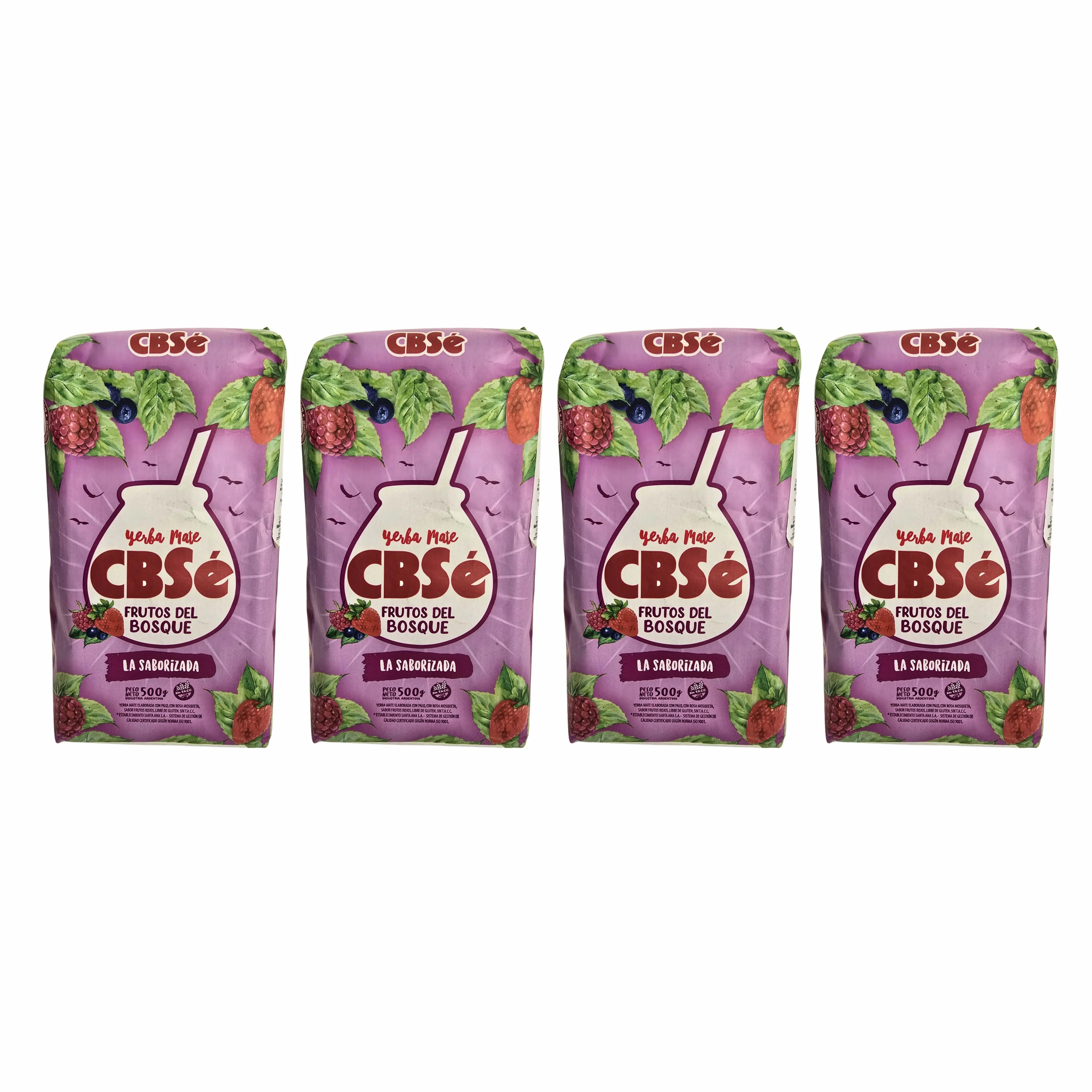 4 paquetes de 500 g de yerba mate cbse pomelo ruene lo bueno y frutos del bosque, natural de Argentina, ideal para bebidas energizantes y antioxidantes.