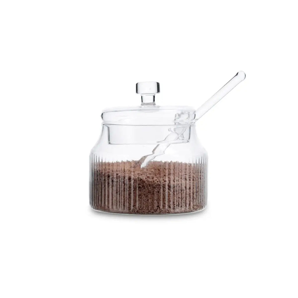 Azucarero de borosilicato Quid Trend de 6,5 x 8,5 x 8,3 cm, transparente con relieve, fácil de limpiar y apilable.