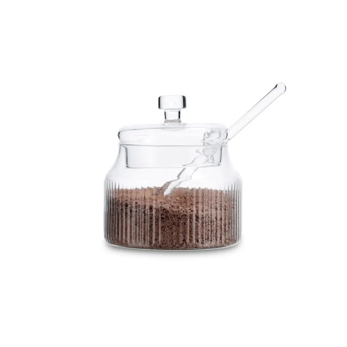 Azucarero de borosilicato Quid Trend de 6,5 x 8,5 x 8,3 cm, transparente con relieve, fácil de limpiar y apilable.