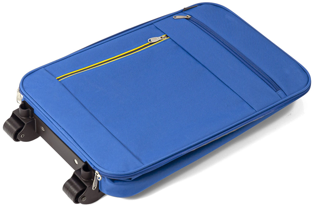 La maleta de cabina plegable Benzi con ruedas, fabricada en poliéster resistente, mide 34 x 55 x 19 cm y cuenta con asa telescópica, ruedas reforzadas, cierre de cremallera y múltiples bolsillos para mayor comodidad durante los viajes.
