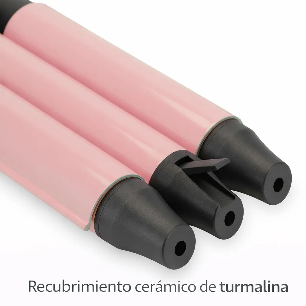 Rizador triple Jocca de 25 mm con revestimiento cerámico de turmalina, calentamiento rápido y ondas definidas.