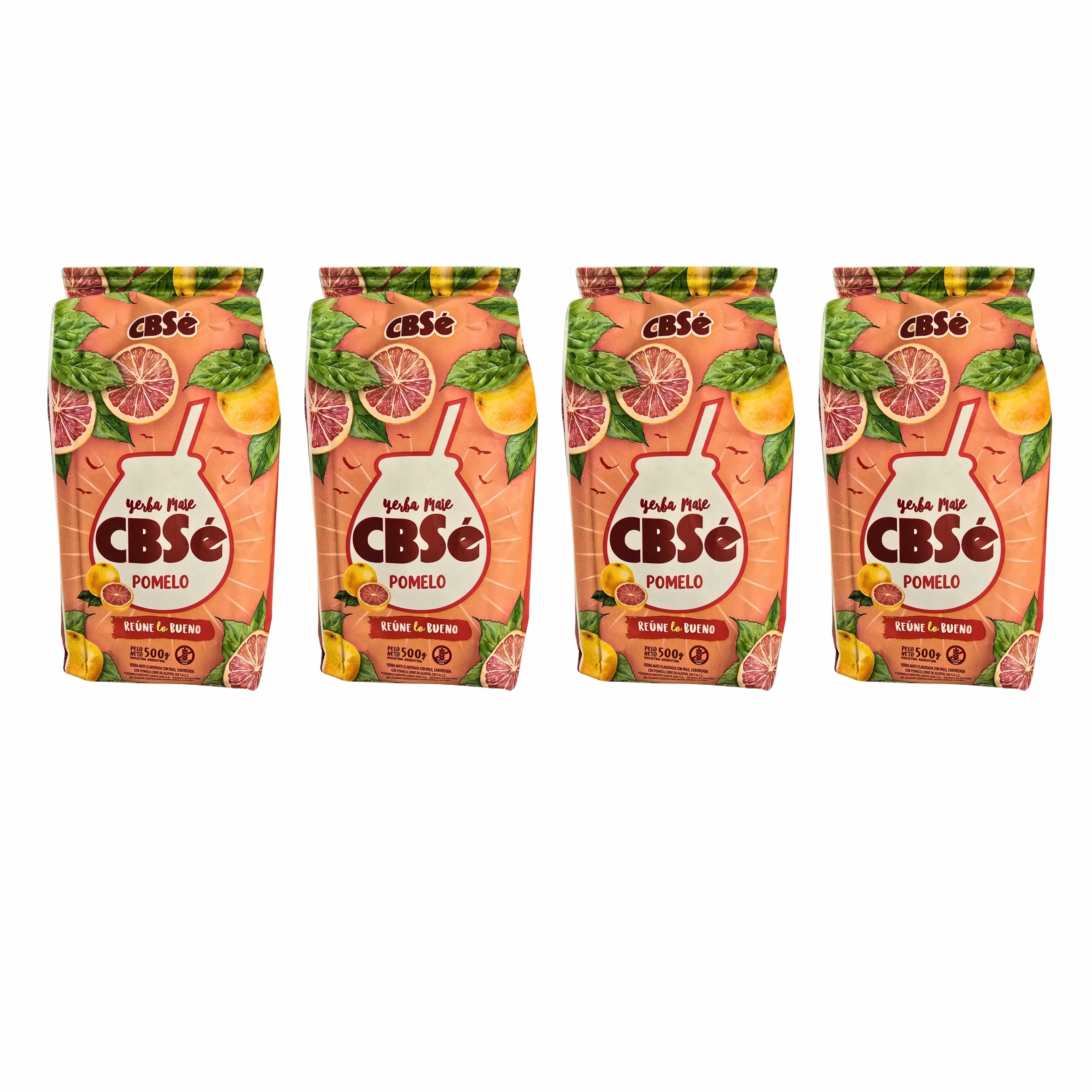 4 paquetes de 500 g de yerba mate cbse pomelo ruene lo bueno y frutos del bosque, natural de Argentina, ideal para bebidas energizantes y antioxidantes.