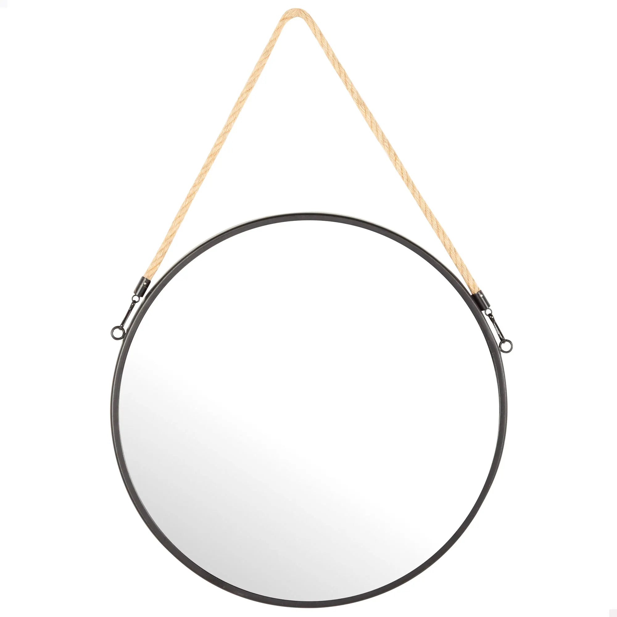 Espejo de pared redondo Max Home con cuerda, marco de metal negro de 55 cm, diseño decorativo moderno para recibidor, dormitorio y baño, fácil instalación, ideal para decoración minimalista, espejos perfectos para la pared.