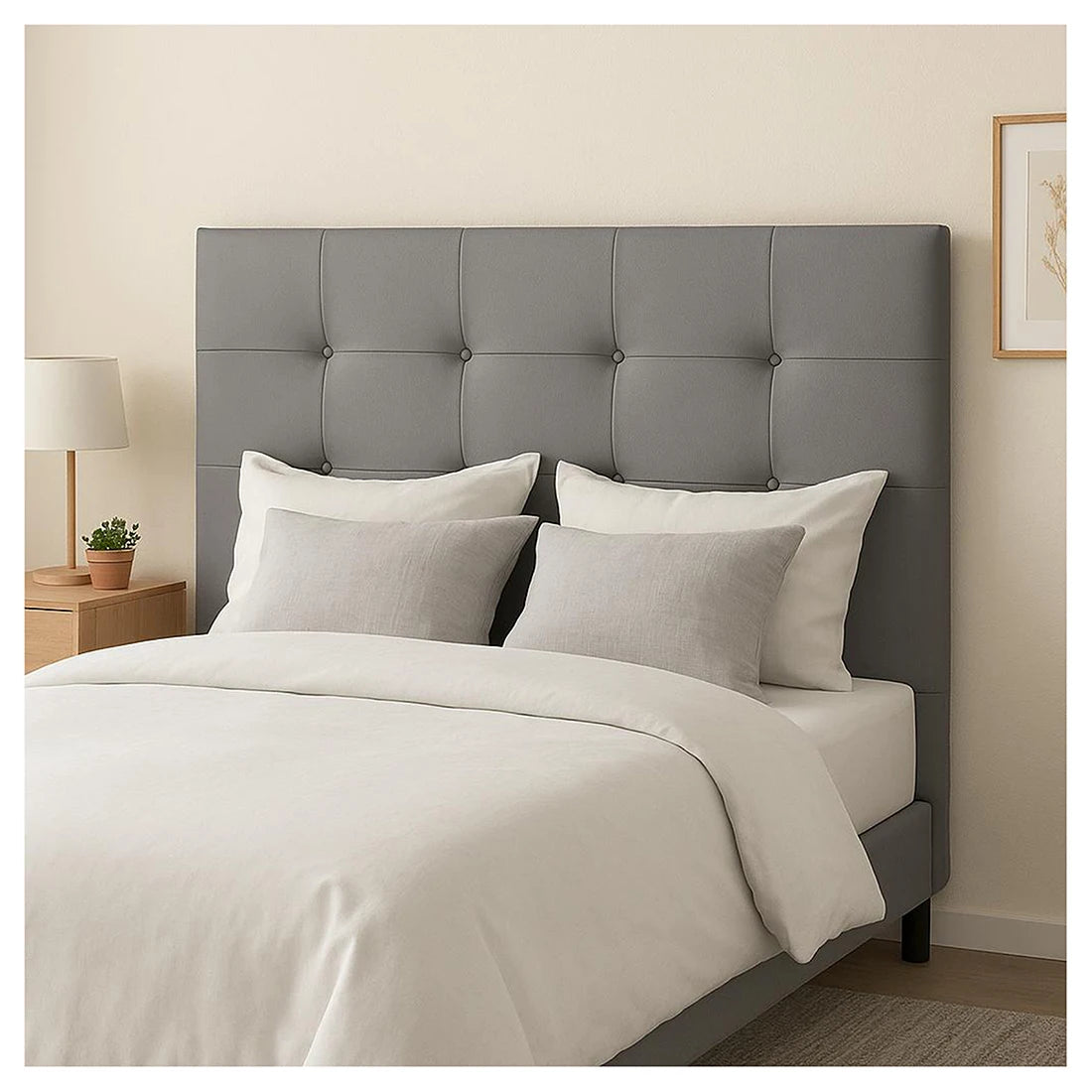 Cabecero tapizado para cama individual, doble o matrimonial: diseño elegante con acolchado y botones decorativos, ideal para dormitorios modernos o clásicos, fácil instalación, fabricado en aglomerado para mayor durabilidad.