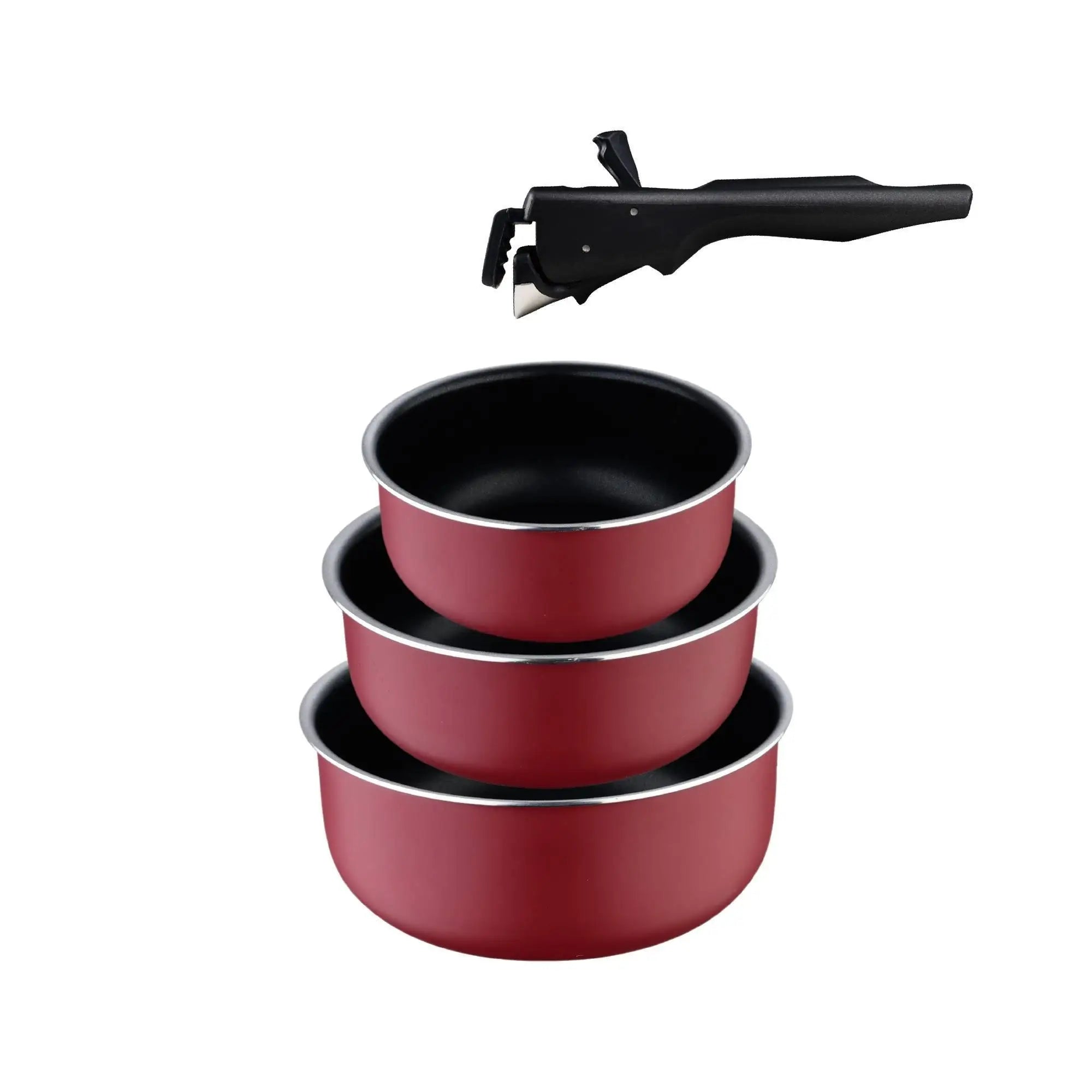 Juego de sartenes Bergner Click&Cook de 2 piezas, de Ø22 cm y Ø26 cm, con mango ergonómico desmontable, de aluminio prensado antiadherente, aptas para todo tipo de cocinas, incluida la de inducción, con diseño apilable que ahorra espacio.