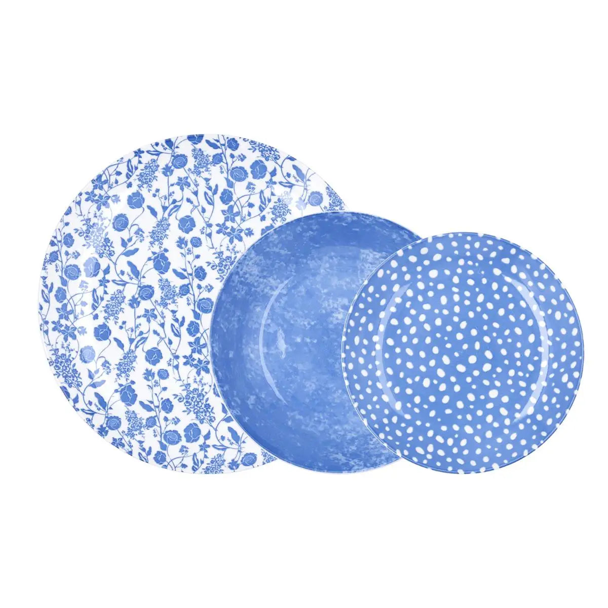 Vajilla de porcelana Bidasoa Aquilea: juegos de 12 y 18 piezas en gris, rosa y azul. Duradera, apta para lavavajillas y microondas, con un diseño atemporal para una mesa elegante.