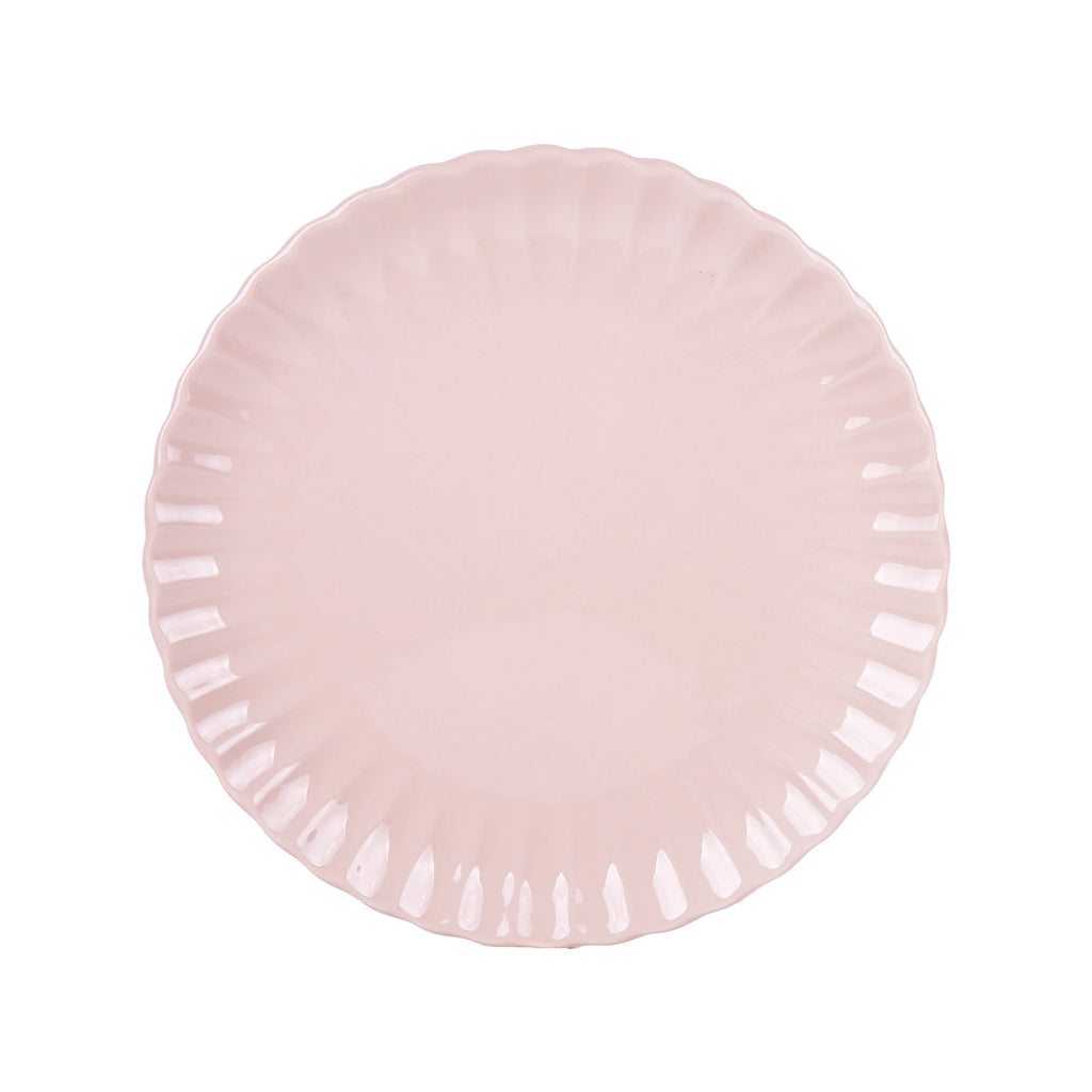 Juego de vajilla de porcelana Cofan en rosa nude | Vajilla completa de 16 piezas para 4 personas | Elegante diseño en relieve, apto para lavavajillas, microondas y horno.