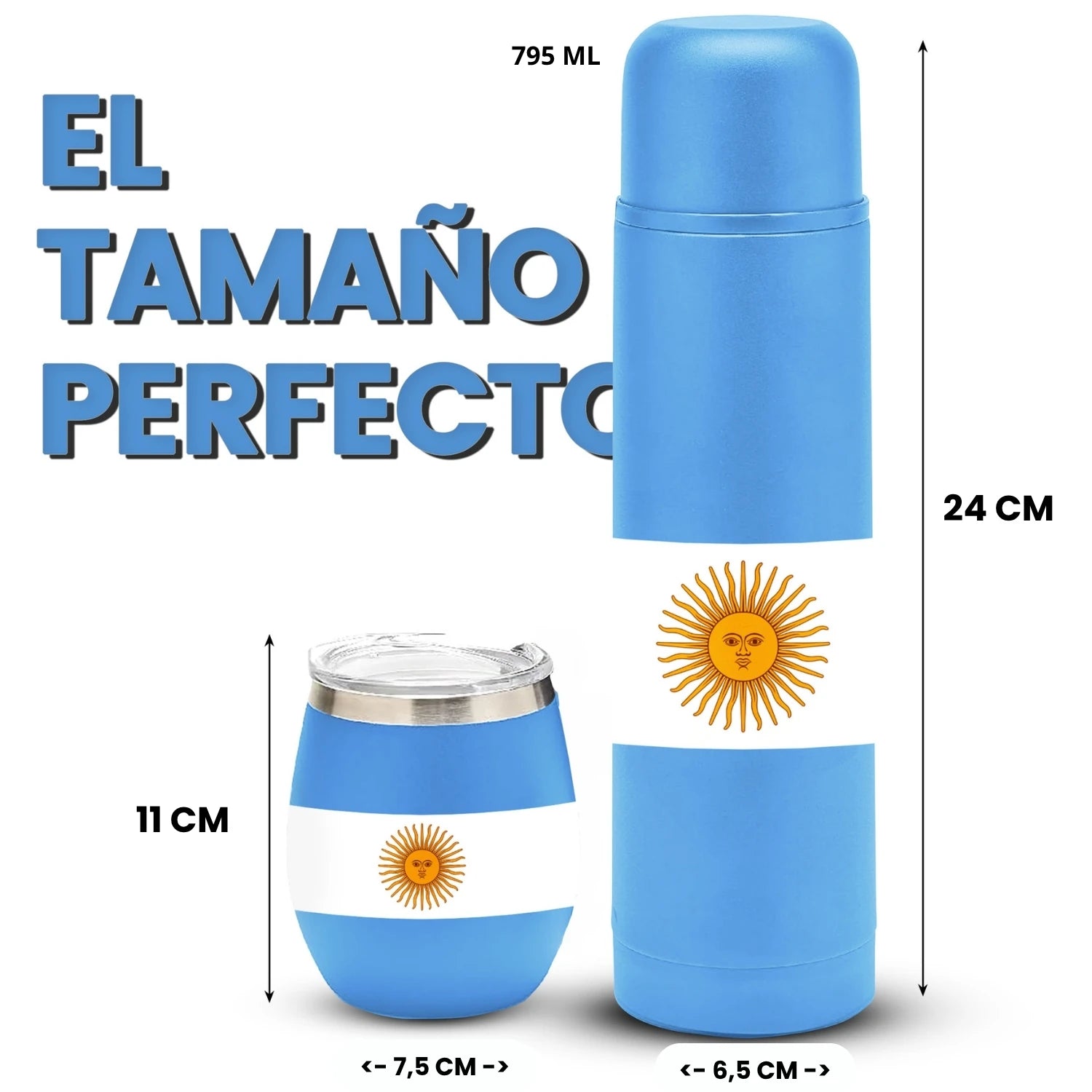 Aurum® Mate Argentino, set moderno completo con yerba mate, bombilla y calabaza, con termo de acero inoxidable para agua caliente. Ideal para disfrutar del mate tradicional en cualquier lugar, perfecto para compartir.