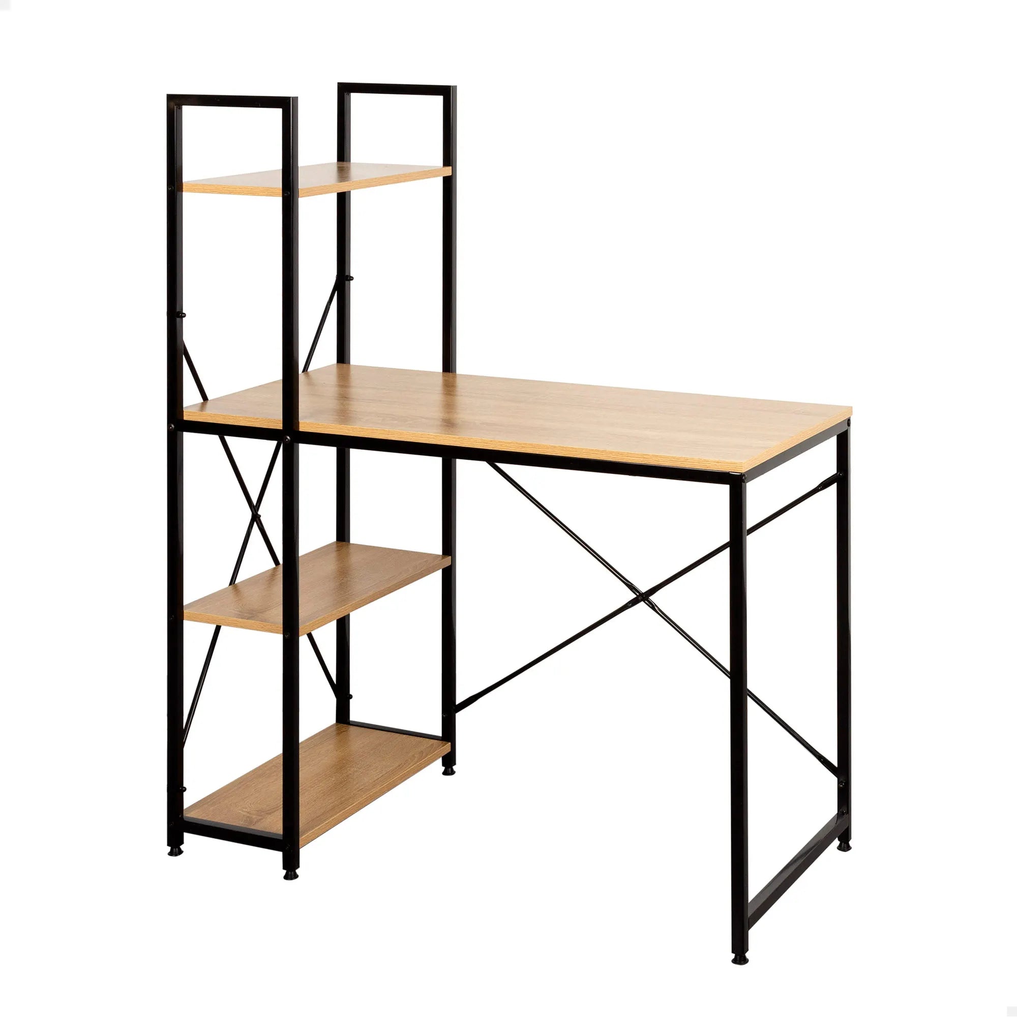 Max Home Desk with Shelf, 3 Shelf, Wood Board, Black Steel Structure, for Office and Study, Industrial Style, X-Reinforcement for More Stability, Desks, Computer Tables