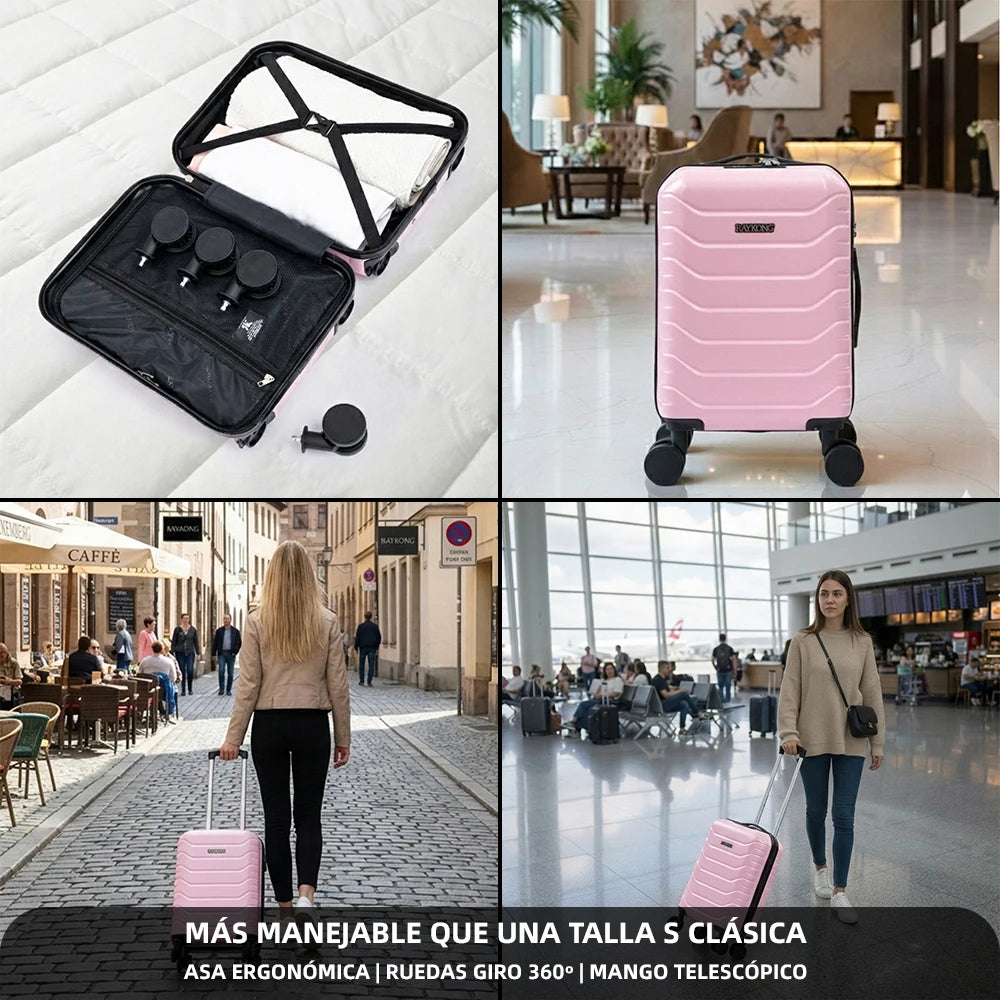 Maleta de cabina ABS 40x30x20 (24 l) | Equipaje de mano con ruedas desmontables para Ryanair | Vueling | EasyJet | Wizz Air | Volotea - negro/azul marino/oro rosa/morado/menta/amarillo/verde/rosa