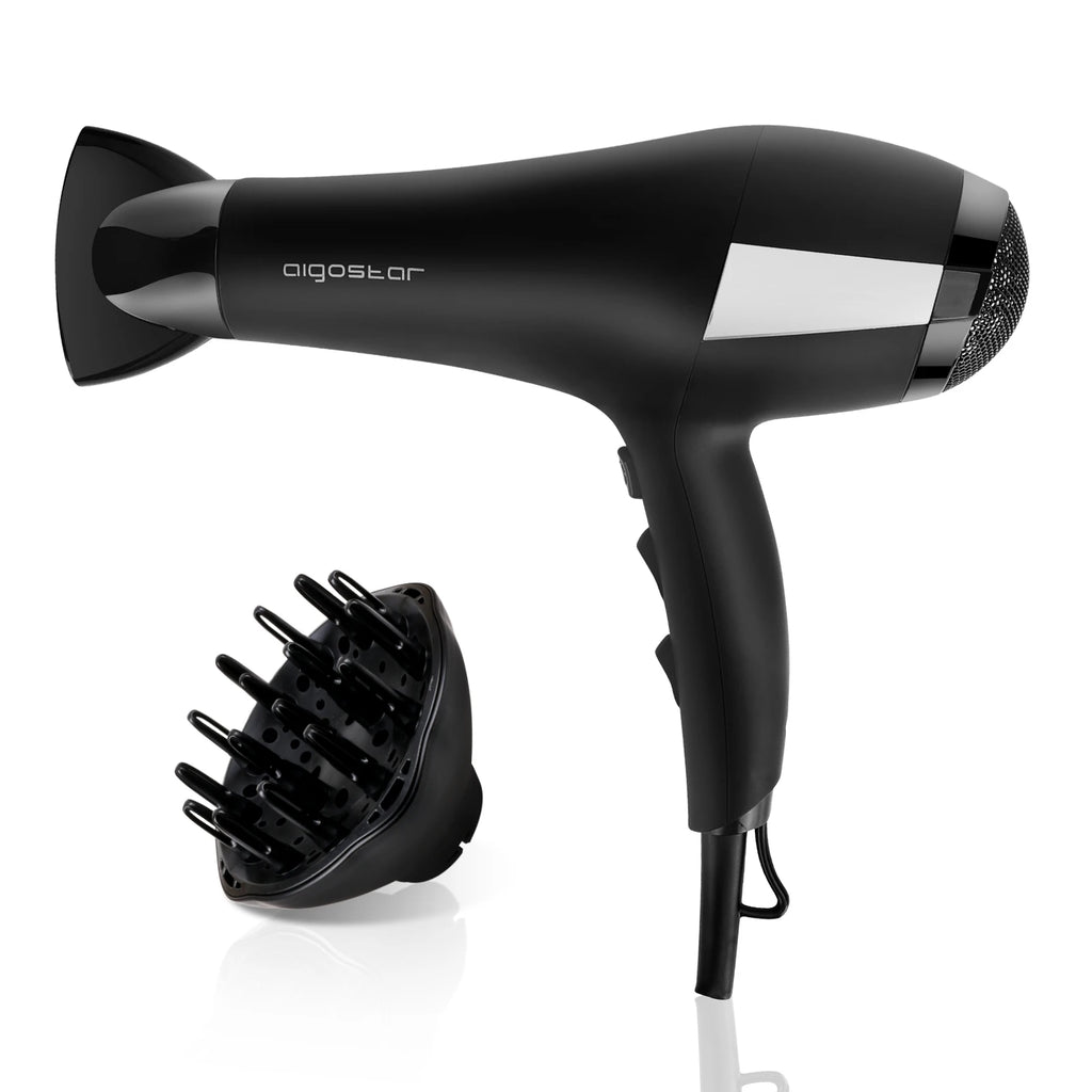 Secador de pelo iónico profesional AIGOSTAR, 2400 W con 2 velocidades y 3 ajustes de temperatura, incluye difusor y boquilla concentradora, protección contra sobrecalentamiento para un secado rápido y un potente flujo de aire de hasta 56,88 km/h.