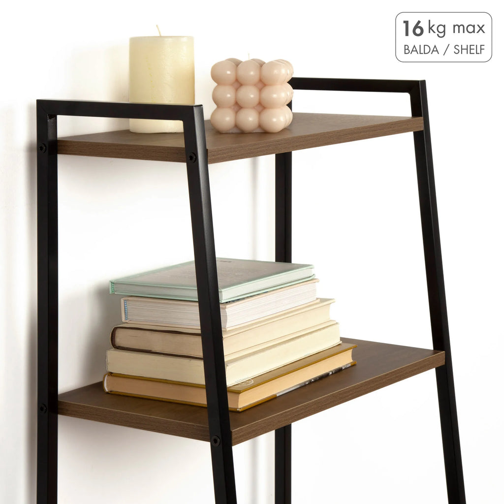 Estantería tipo escalera Max Home con 4 estantes, 43x30x90 cm, diseño en metal y madera, soporta 16 kg - Ideal para almacenamiento en sala de estar, baño y oficina, fácil montaje, estética industrial, solución de exhibición versátil.