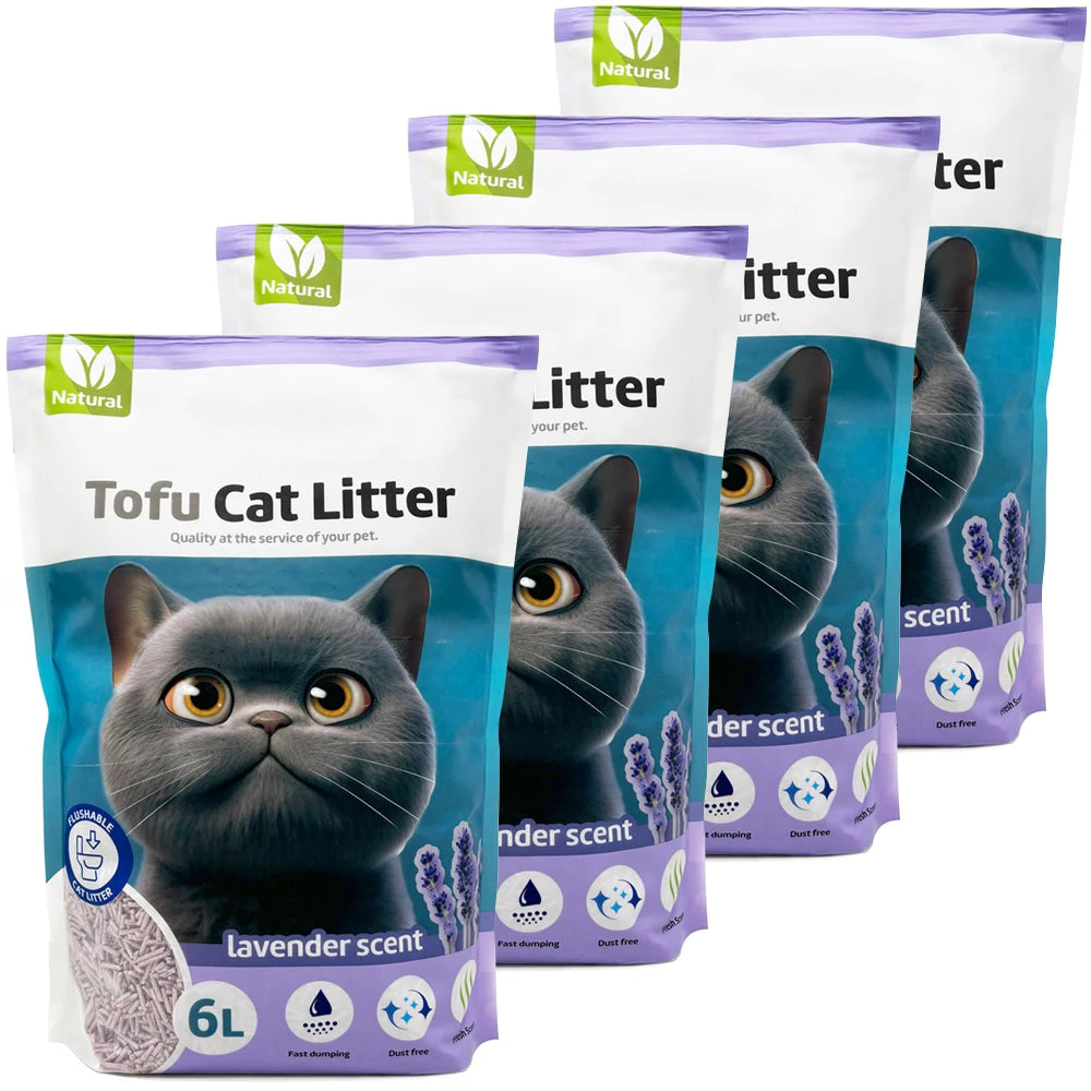 Arena aglutinante para gatos, arena de tofu sin gatos, fácil de aglomerar, controla los olores, lanzada en el inodoro, sabor a lavanda bps-15458