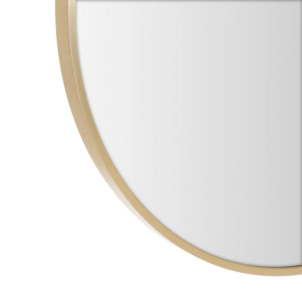 Espejo de pared redondo de aluminio Lolahome de 60 cm de diámetro en color dorado o negro, ideal para cualquier estilo de decoración. Presenta un diseño elegante, 2,8 cm de profundidad y un peso ligero de 3,5 kg, perfecto para iluminar espacios con elegan